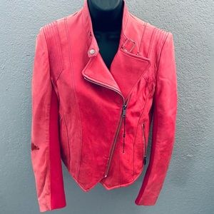 Andrew Marc 100% Pink Leather Motorcycle Jacket